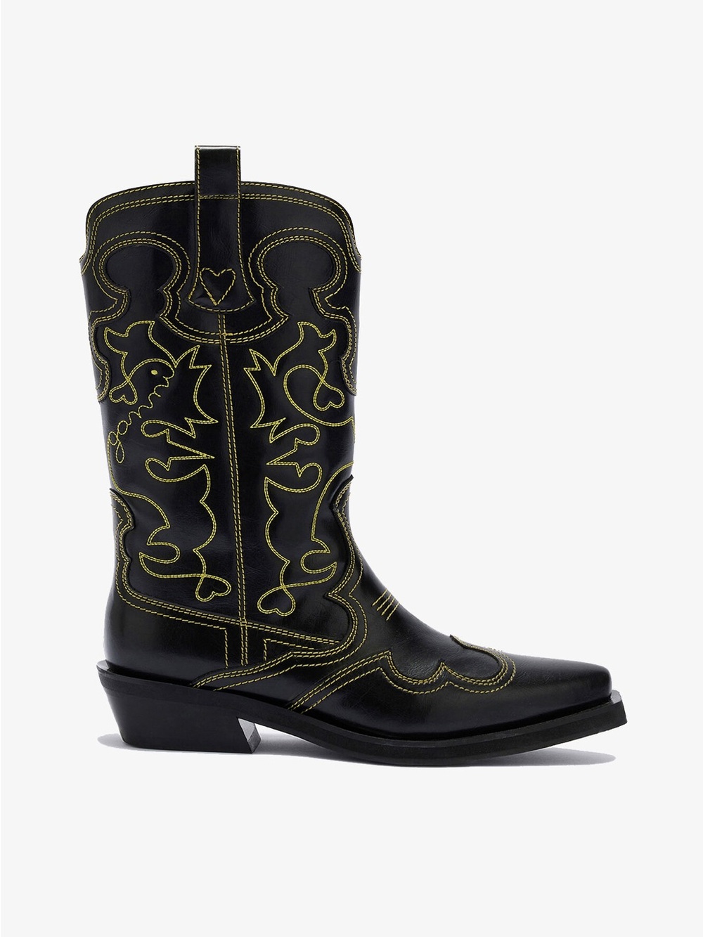 GANNI Mid Shaft Embroidered
Western cowboy Boots Black & yellow embroidery- 39